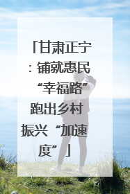 甘肃正宁：铺就惠民“幸福路” 跑出乡村振兴“加速度”