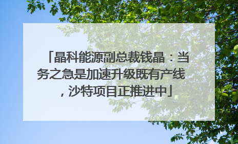 晶科能源副总裁钱晶：当务之急是加速升级既有产线，沙特项目正推进中