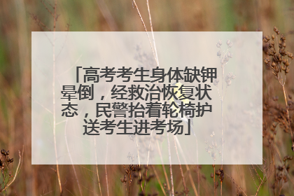 高考考生身体缺钾晕倒，经救治恢复状态，民警抬着轮椅护送考生进考场